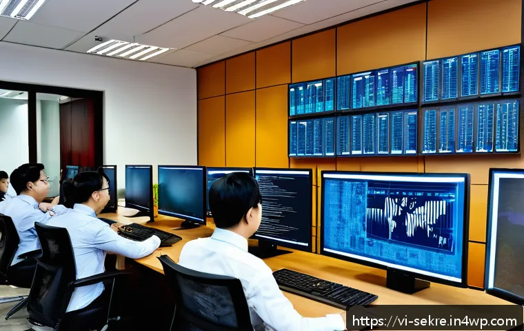 사이버위협 대응을 위한 보안 감사의 필요성 - A modern Vietnamese office environment with diverse IT professionals conducting a cybersecurity audi...